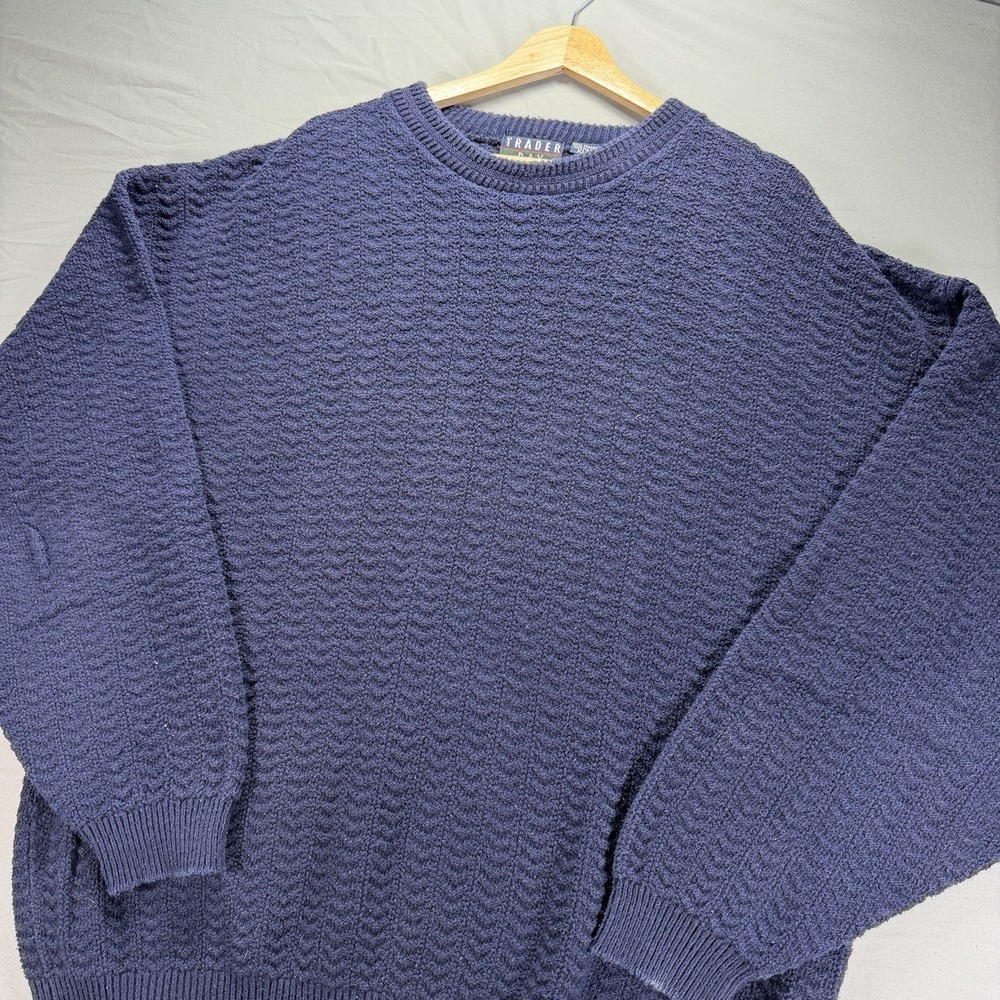Vintage Grandpa Sweater Mens XLT XL Tall Navy Blue Knit Cotton Trader Bay